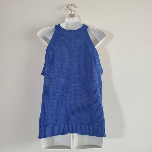 Old Navy Sleeveless Sweater Large Blue Shaker Stitch Knit Halter Casual Capsule - Picture 6 of 11